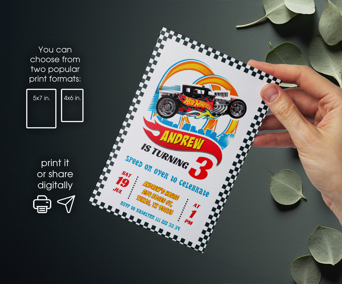 Hot Wheels Racing customizable invitation template | Share or Print | boy | VC942