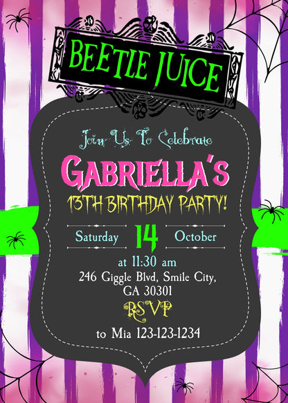 Beetlejuice Halloween customizable invitation template | Share or Print | KF650