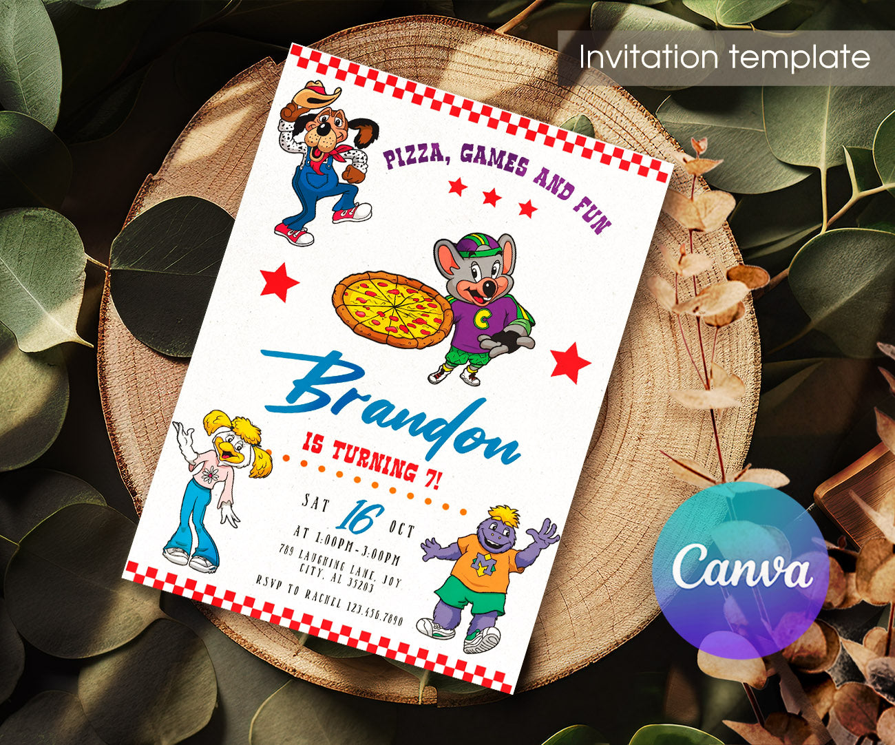 Chuck E. Cheese customizable invitation template | Share or Print | BU586