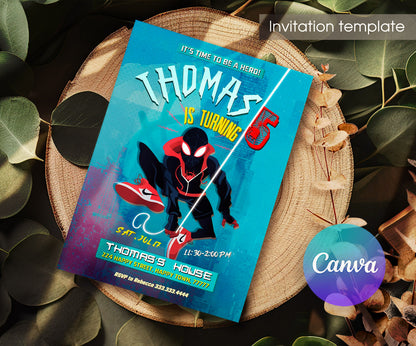 Spider Man Across the Spider-Verse customizable invitation template | Share or Print | boy | EL309