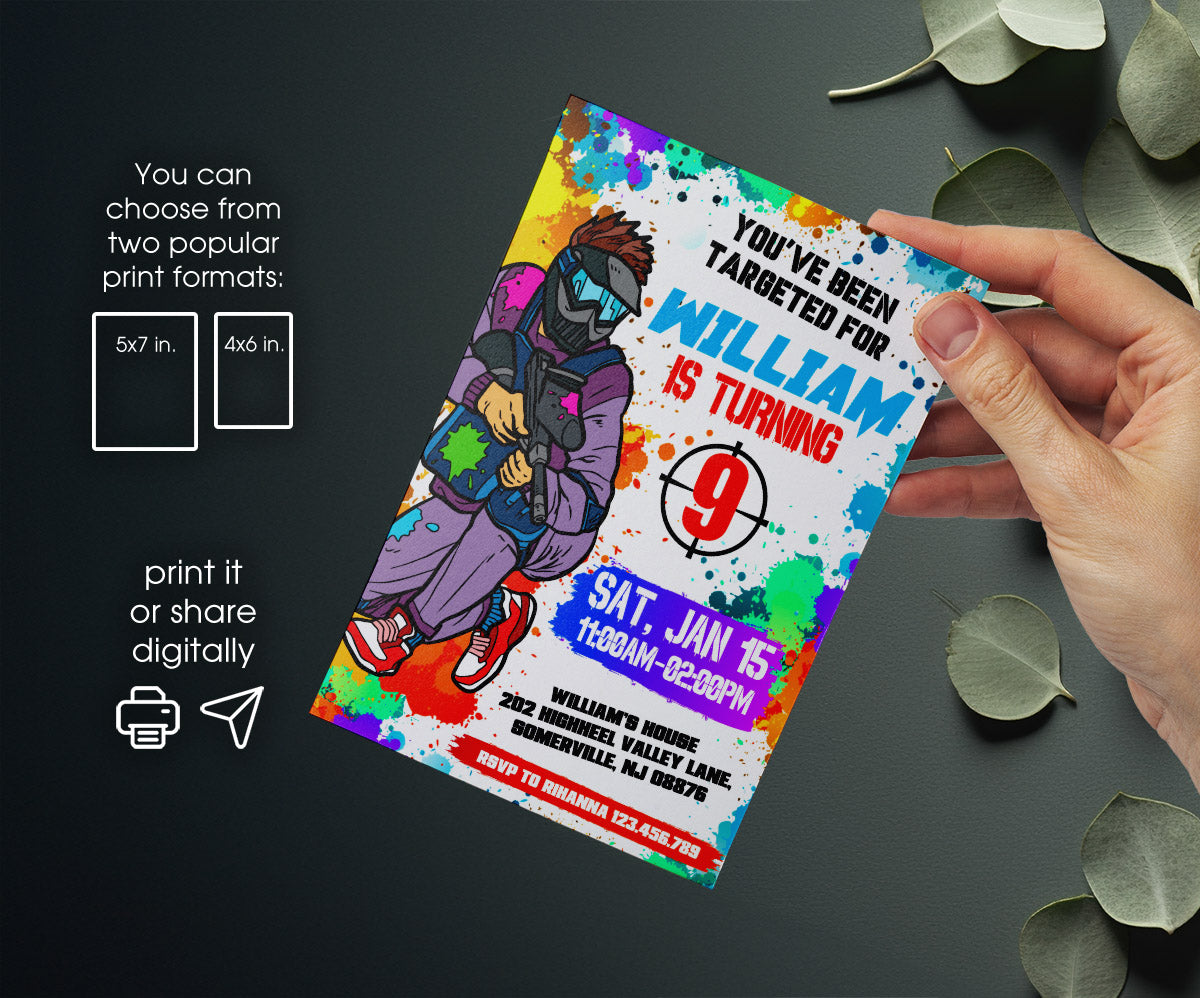 Paintball Airsoft battle customizable invitation template | Share or Print | boy | SZ523