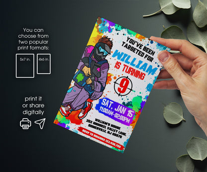 Paintball Airsoft battle customizable invitation template | Share or Print | boy | SZ523