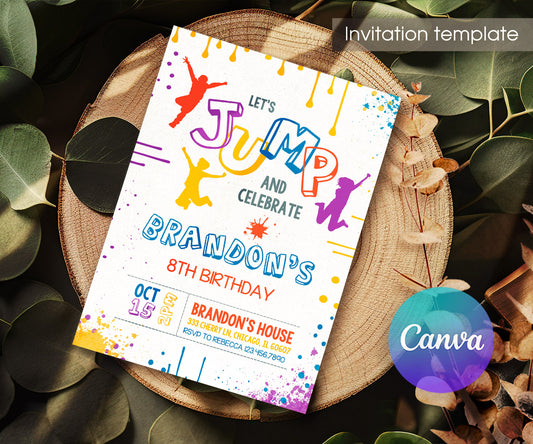 Trampoline Jump Party customizable invitation template | Share or Print | BY497