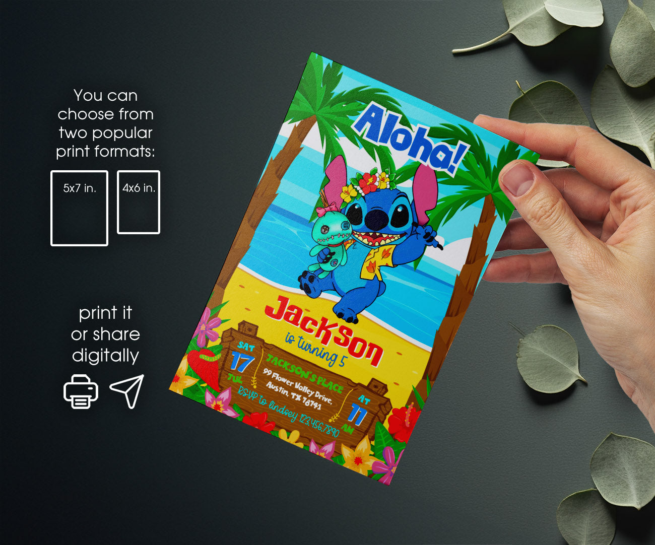 Lilo & Stitch Aloha customizable invitation template | Share or Print | BJ010