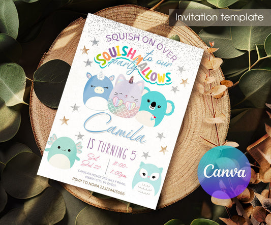Squishmallows customizable invitation template | Share or Print | QM453