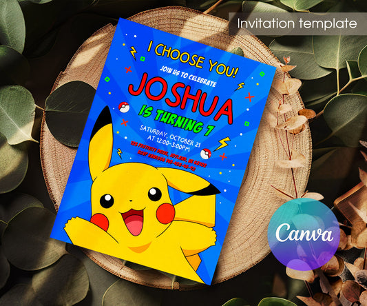 Pokemon Pikachu customizable invitation template | Share or Print | AR517