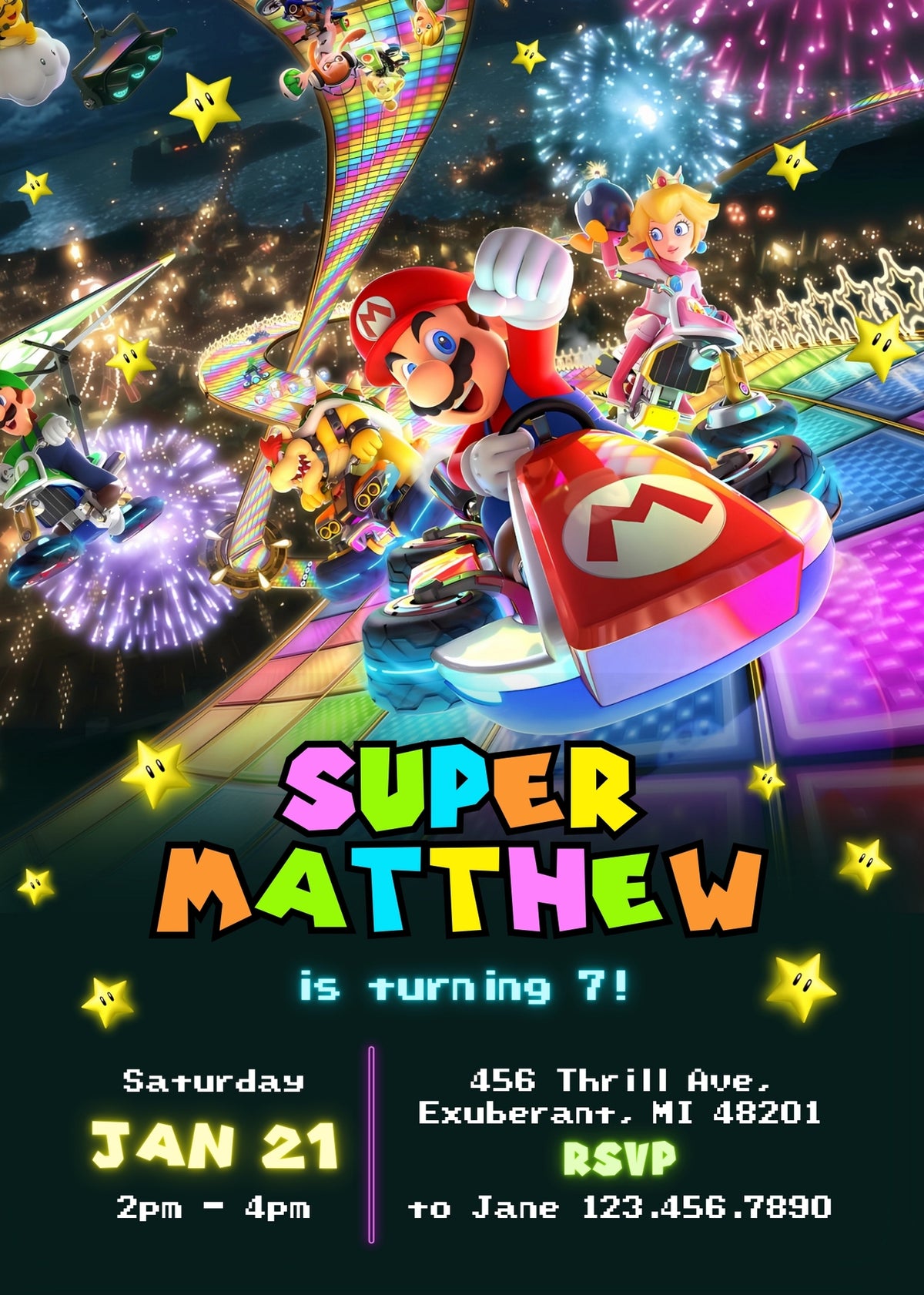 Mario Kart Gamer customizable invitation template | Share or Print | boy | FB713