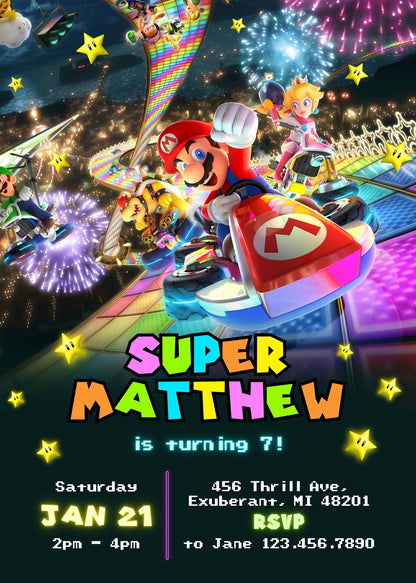 Mario Kart Gamer customizable invitation template | Share or Print | boy | FB713