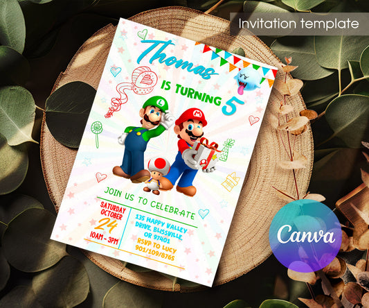 Super Mario Bros customizable invitation template | Share or Print | FT758