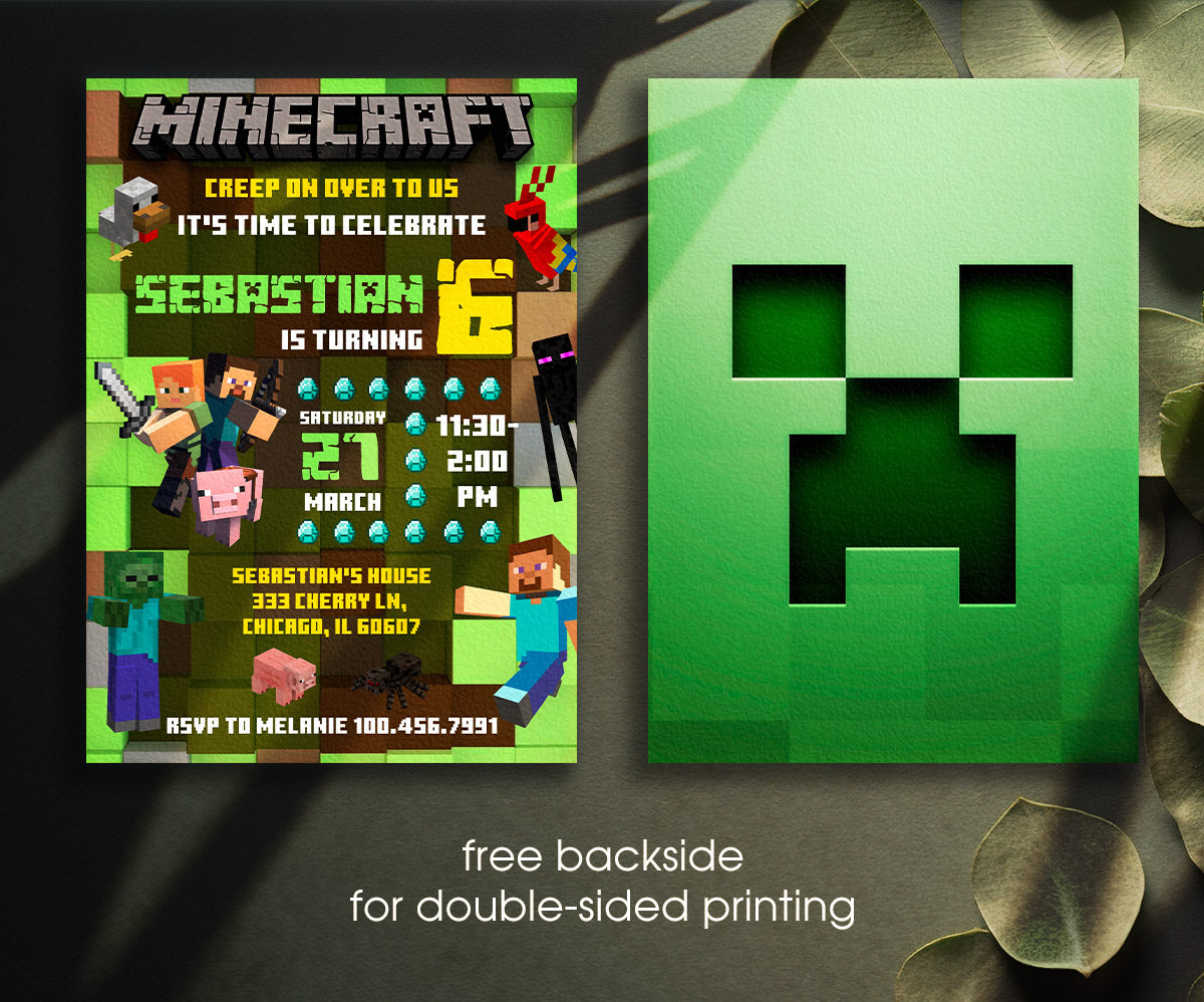 Minecraft Gamer customizable invitation template | Share or Print | NM866