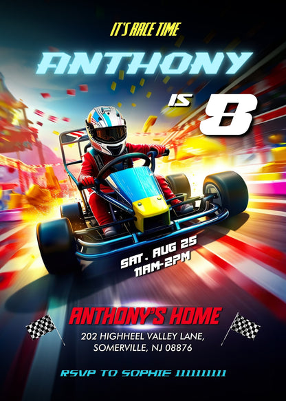 Go Kart Karting Racing customizable invitation template | Share or Print | boy | WF415