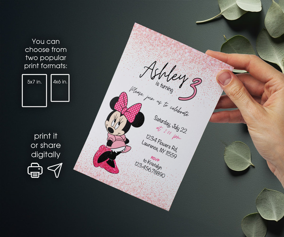 Minnie Mouse Disney Mickey customizable invitation template | Share or Print | girl | AY997