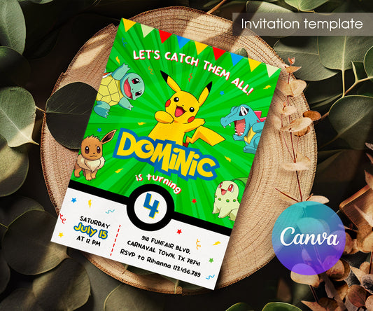 Pokemon Pikachu customizable invitation template | Share or Print | KZ276