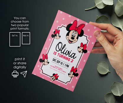 Minnie Mouse Disney Mickey customizable invitation template | Share or Print | girl | XG875