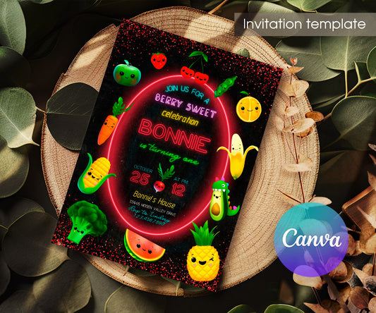 Hey Bear Sensory Dancing Fruits customizable invitation template | Share or Print | SB362