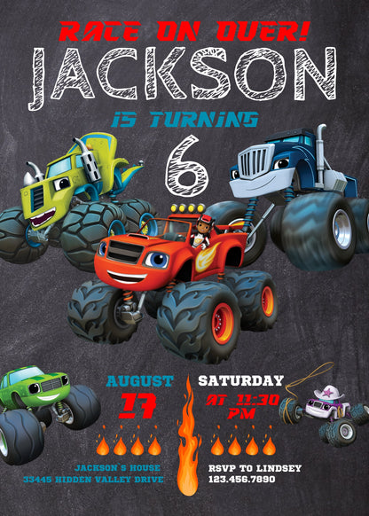 Blaze Monster Machines Trucks customizable invitation template | Share or Print | boy | CQ587