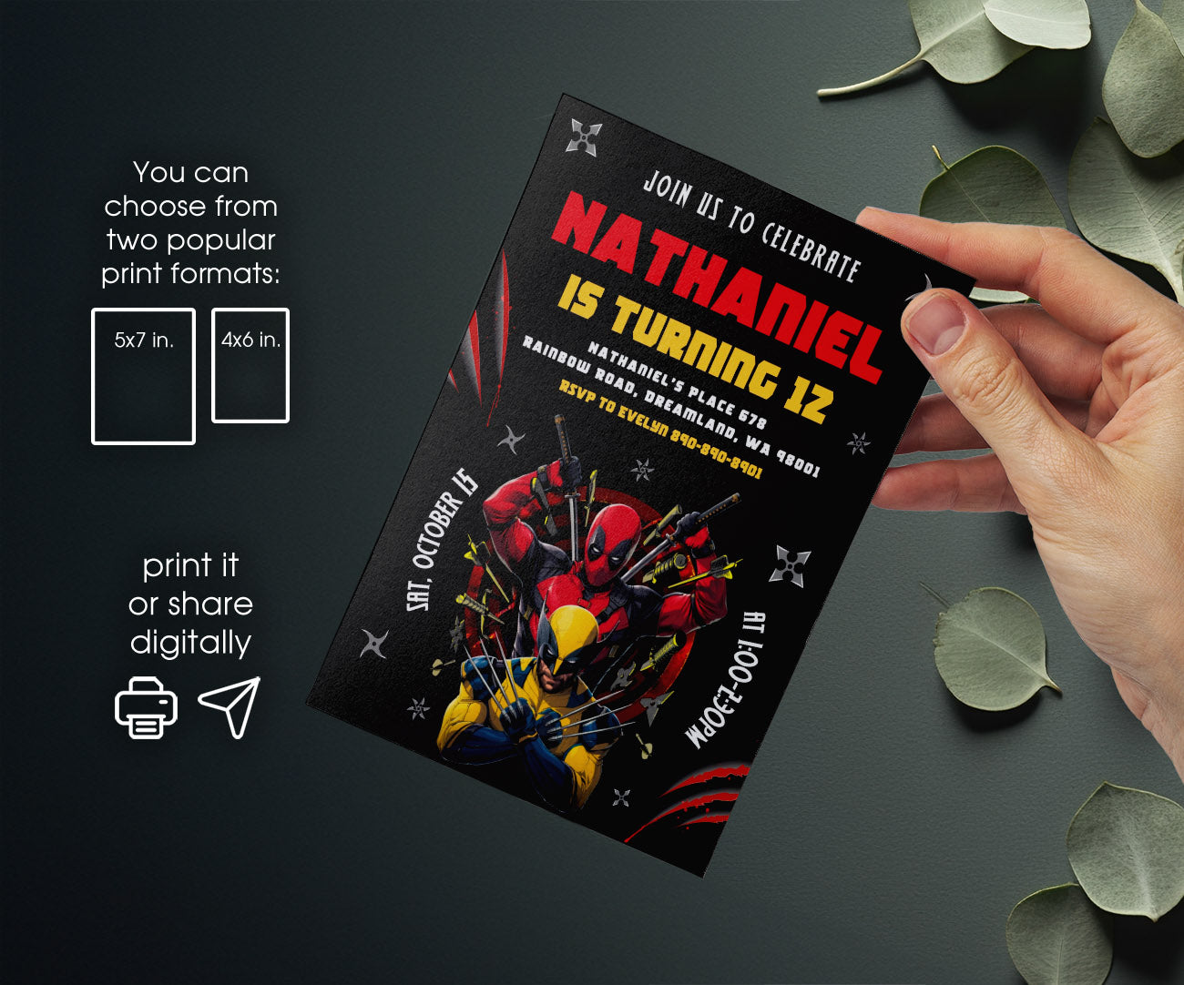 Deadpool Wolverine Marvel customizable invitation template | Share or Print | boy | UQ660