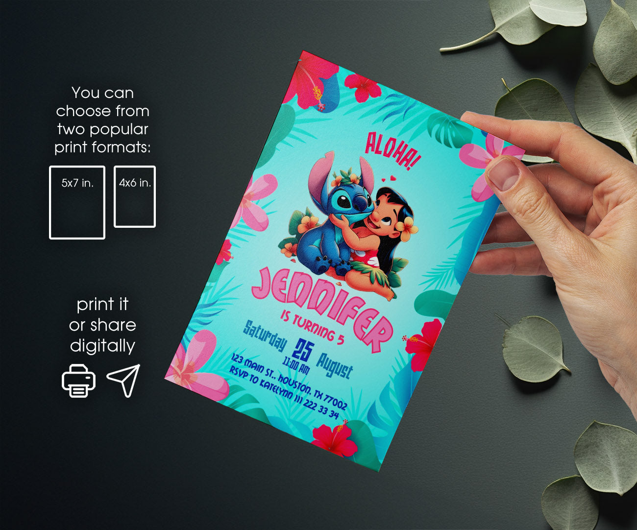 Lilo & Stitch Aloha customizable invitation template | Share or Print | FD319