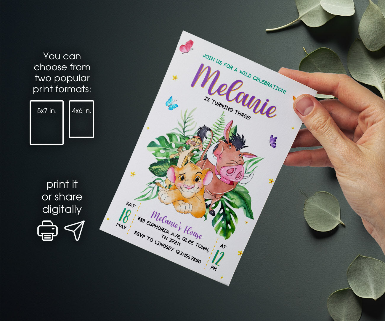 Lion King Simba customizable invitation template | Share or Print | UN375