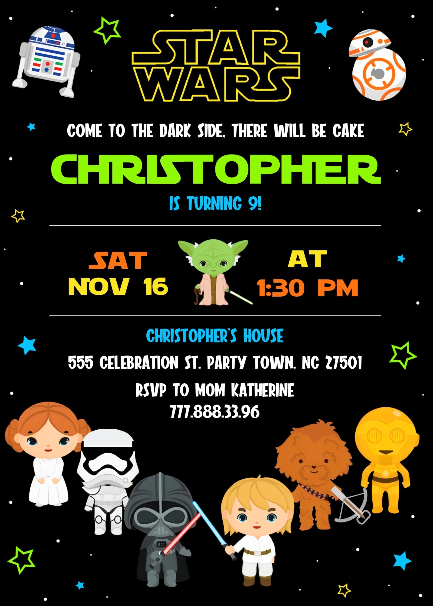 Star Wars Darth Vader Lego Minifigures customizable invitation template | Share or Print | OH036