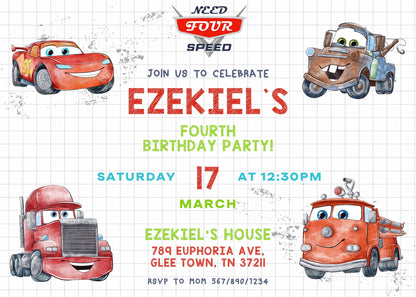 Cars Lightning Mcqueen Four customizable invitation template | Share or Print | boy | VB850