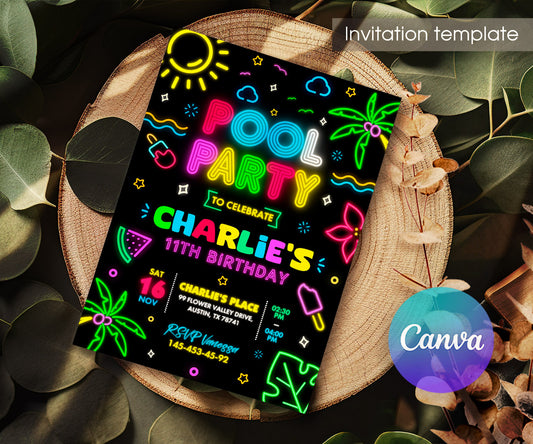 Pool Party customizable invitation template | Share or Print | boy | CB035