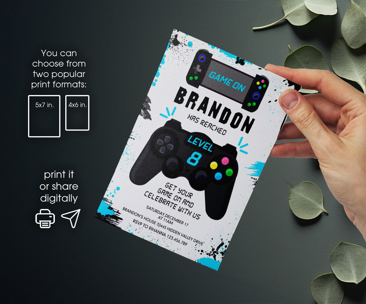 Gamer Party customizable invitation template | Share or Print | boy | JF611