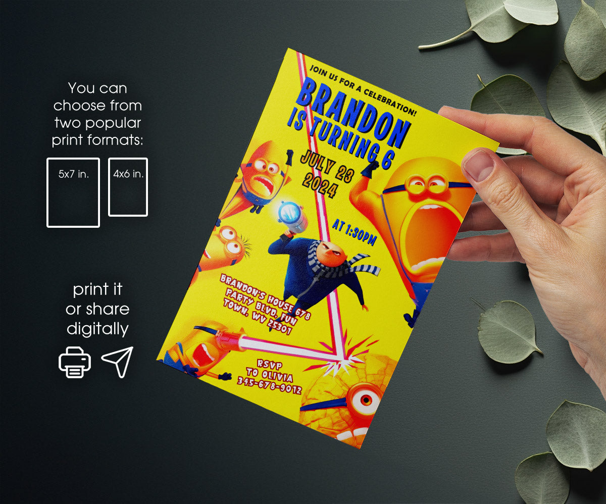 Despicable Me Minions customizable invitation template | Share or Print | WV417