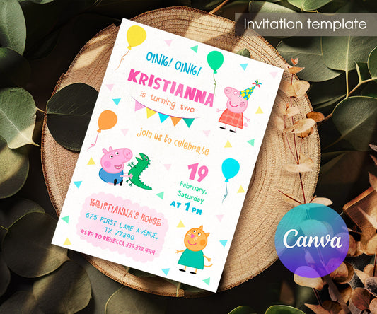 Peppa Pig customizable invitation template | Share or Print | girl | DE083