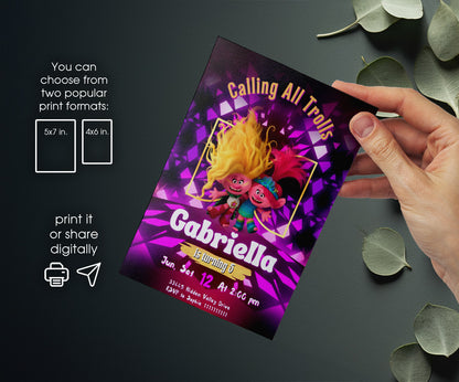 Trolls Poppy customizable invitation template | Share or Print | BL243