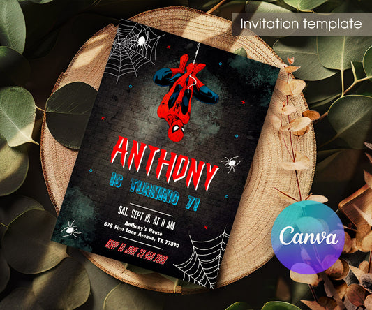Spiderman Marvel Superhero customizable invitation template | Share or Print | boy | WU808