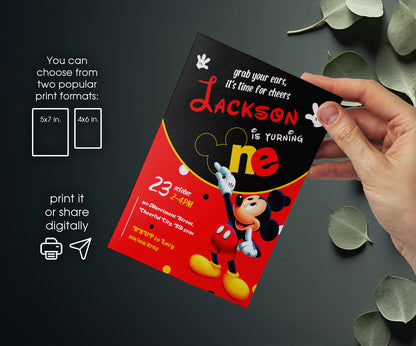 Mickey Mouse 1st Birthday customizable invitation template | Share or Print | ZG654