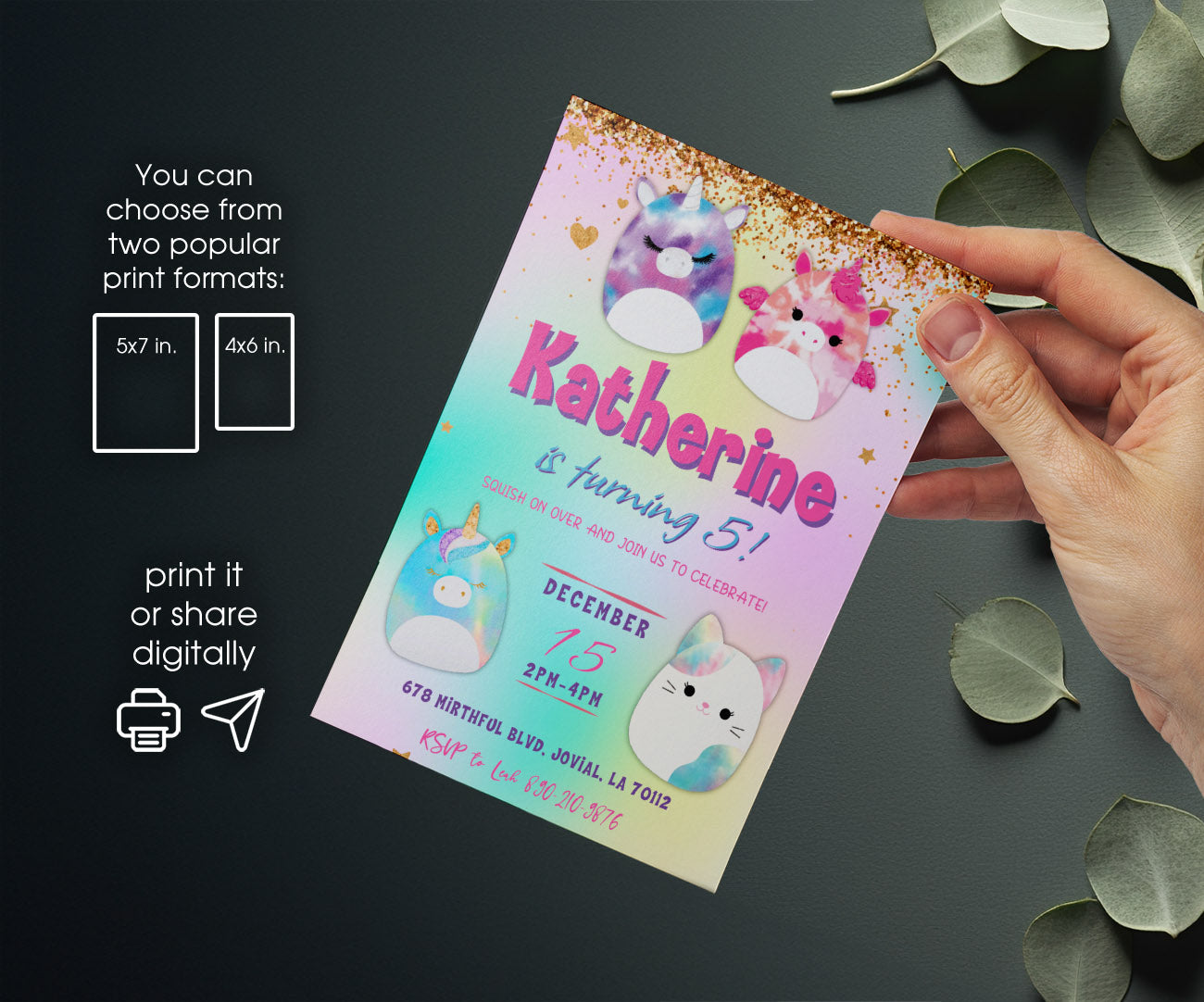 Squishmallows customizable invitation template | Share or Print | BE970
