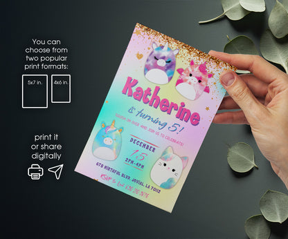 Squishmallows customizable invitation template | Share or Print | BE970