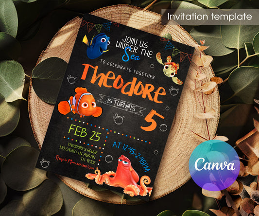 Finding Nemo customizable invitation template | Share or Print | XK623