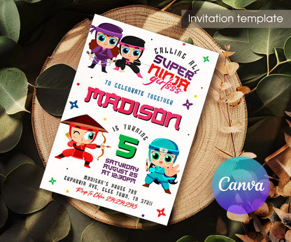 Ninja Girl customizable invitation template | Share or Print | RJ012