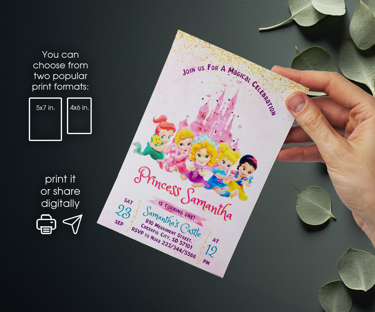 Disney Princess customizable invitation template | Share or Print | girl | GS955