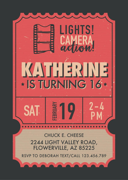 Hollywood Movie Party customizable invitation template | Share or Print | IN360