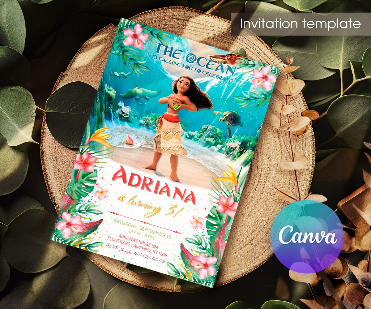 Moana Princess customizable invitation template | Share or Print | girl | ZL936