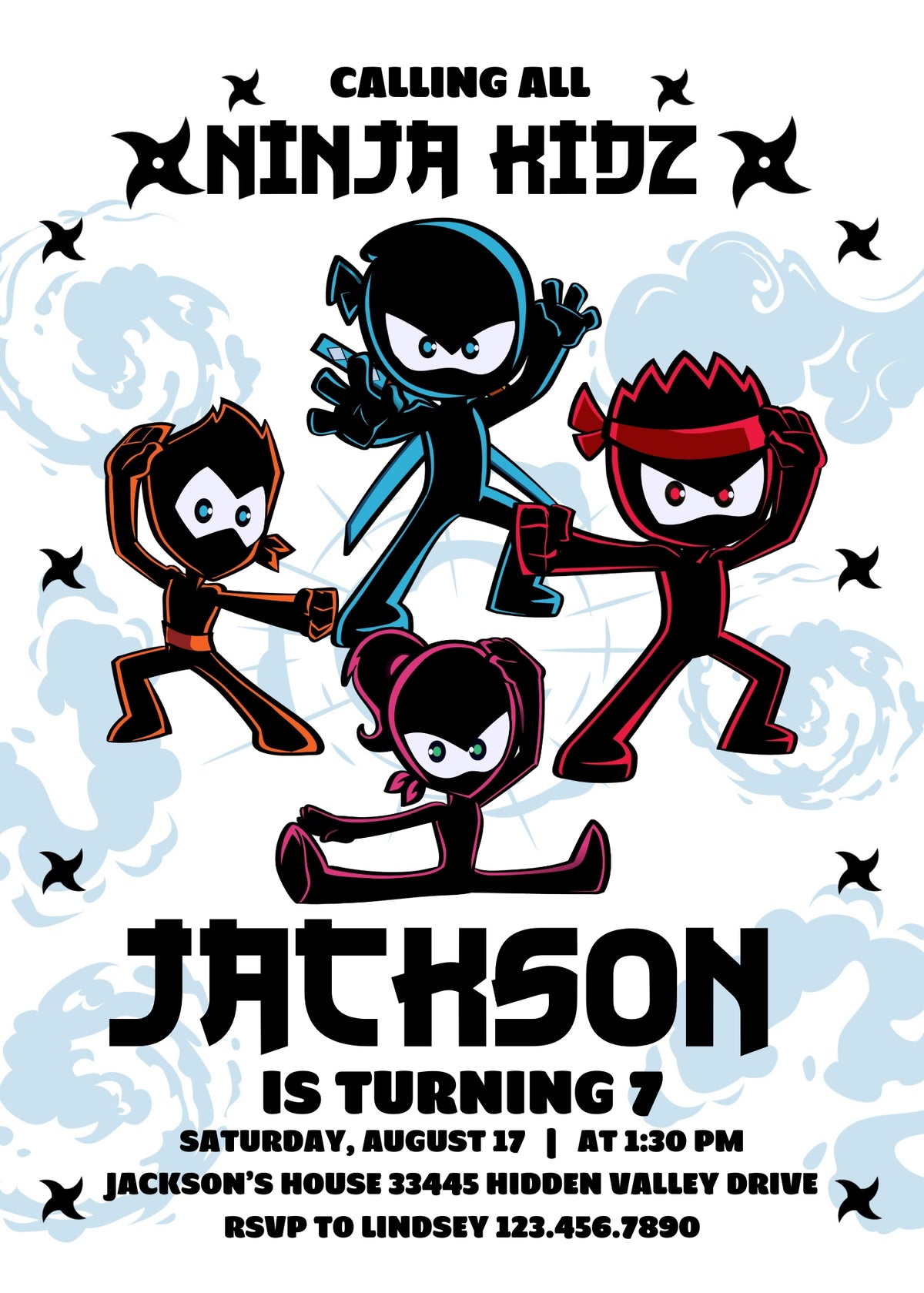 Ninja Kidz TV customizable invitation template | Share or Print | IW719