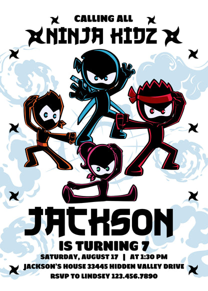 Ninja Kidz TV customizable invitation template | Share or Print | IW719