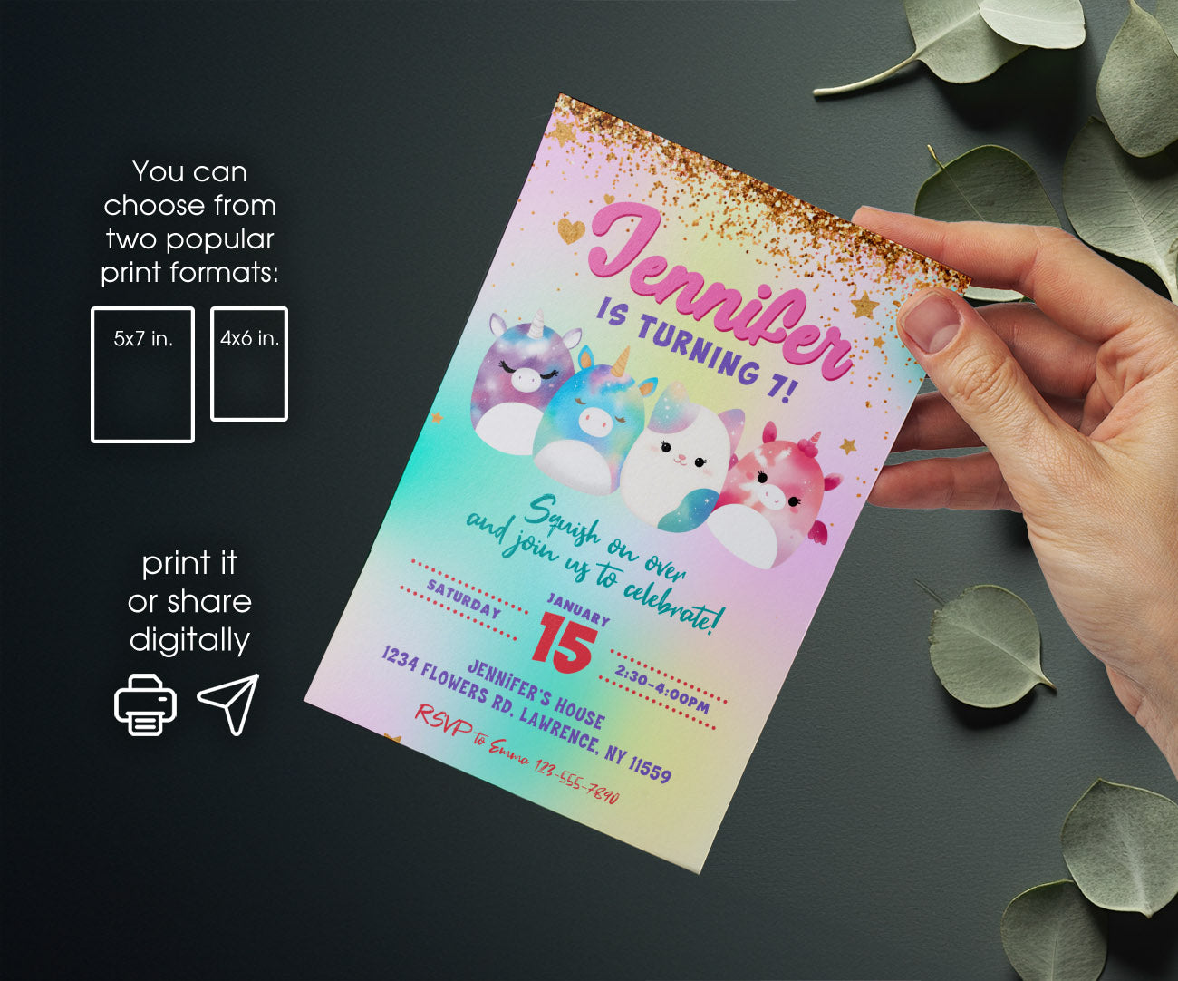 Squishmallows customizable invitation template | Share or Print | FB304