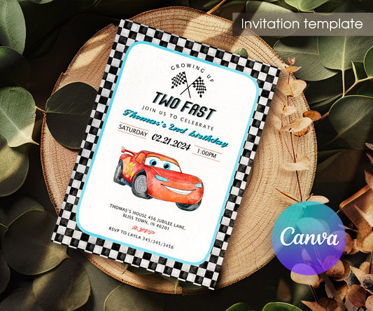 Cars Lightning Mcqueen Two customizable invitation template | Share or Print | boy | PO659