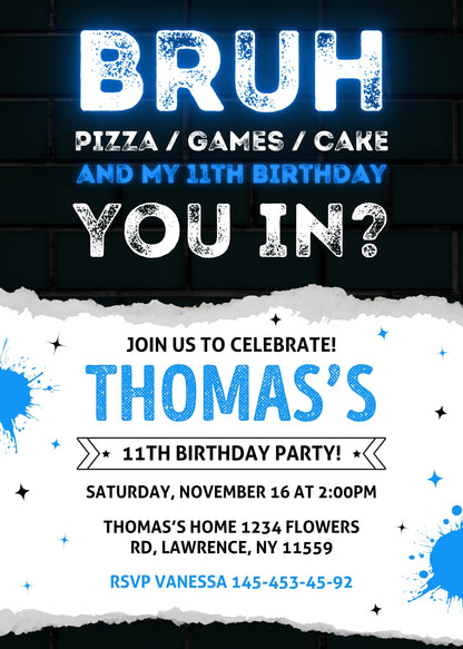 Bruh Gamer customizable invitation template | Share or Print | boy | IZ300