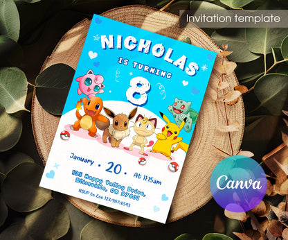 Pokemon Pikachu customizable invitation template | Share or Print | JM889