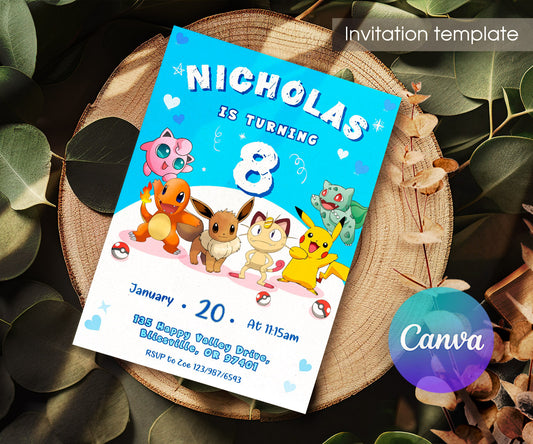 Pokemon Pikachu customizable invitation template | Share or Print | JM889