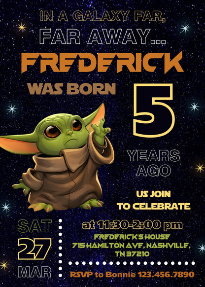 Baby Yoda Grogu Star Wars Mandalorian customizable invitation template | Share or Print | boy | SG558