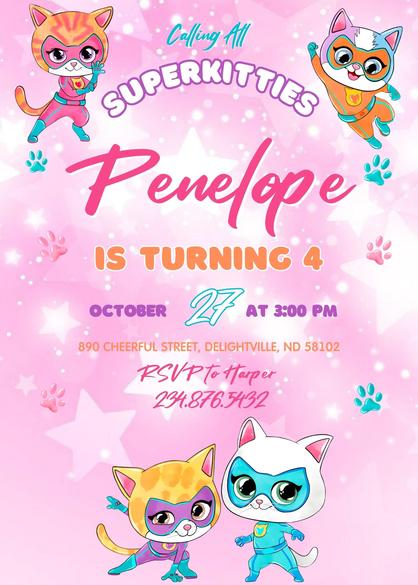 SuperKitties customizable invitation template | Share or Print | AM491