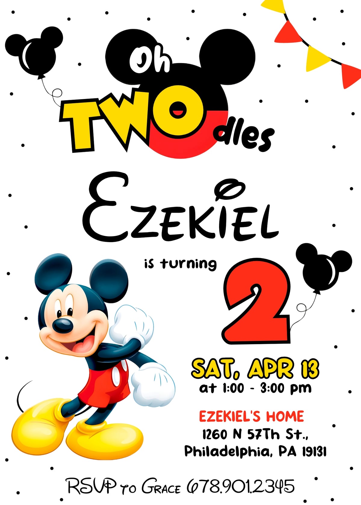 Mickey Mouse 2nd Birthday customizable invitation template | Share or Print | SR335