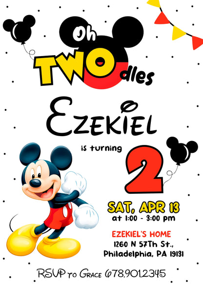 Mickey Mouse 2nd Birthday customizable invitation template | Share or Print | SR335